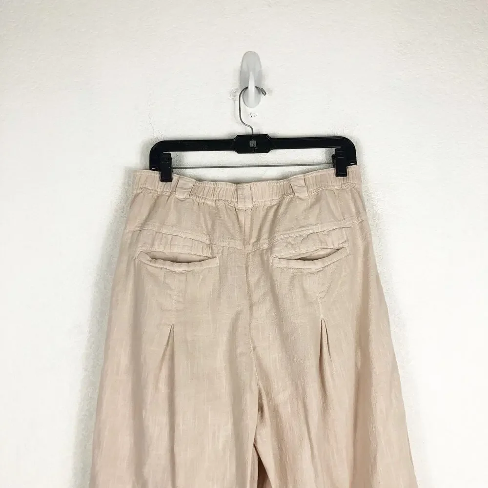 Free People Lotta Love Linen Trousers Size 10 Cream Cotton Oversized Lagenlook